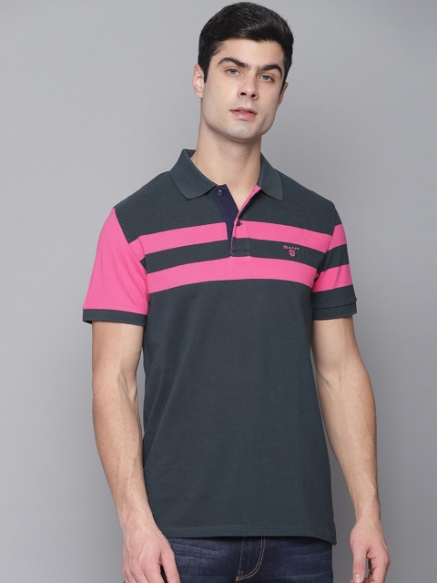 

GANT Men Grey Striped Polo Collar T-shirt
