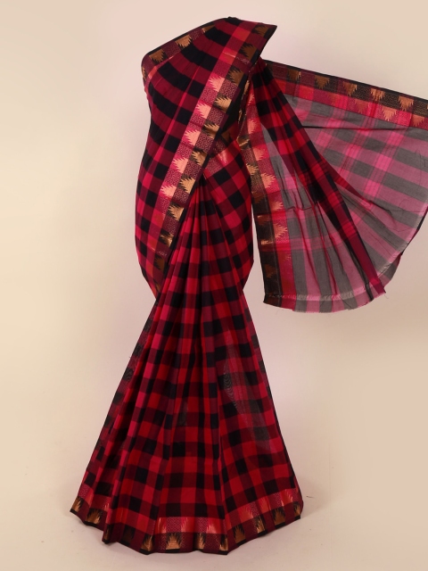 

Pothys Red & Black Pure Cotton Checked Saree