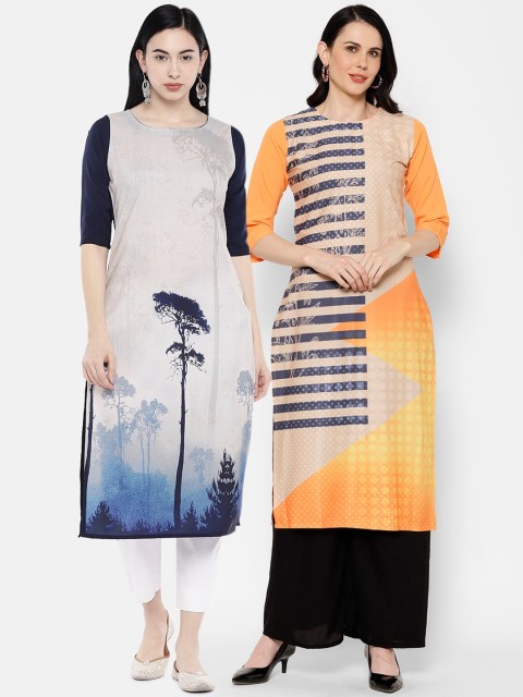 

7Threads Women Multicoloured Printed Straight Kurta Pack Of 2, Multi
