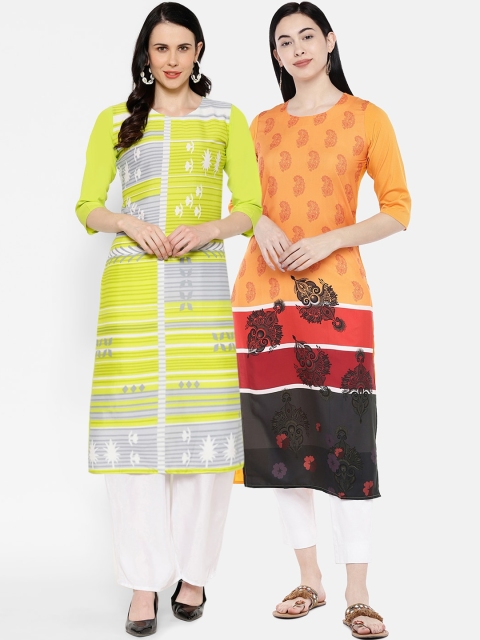 

7Threads Women Multicoloured Printed Straight Kurta Pack of 2, Multi