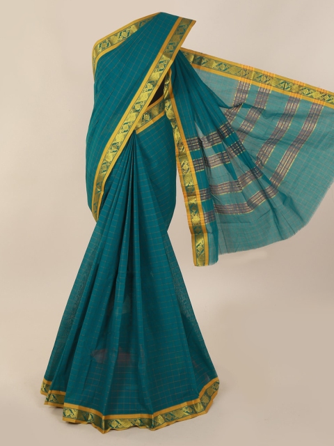 

Pothys Green & Gold-Toned Pure Cotton Solid Saree