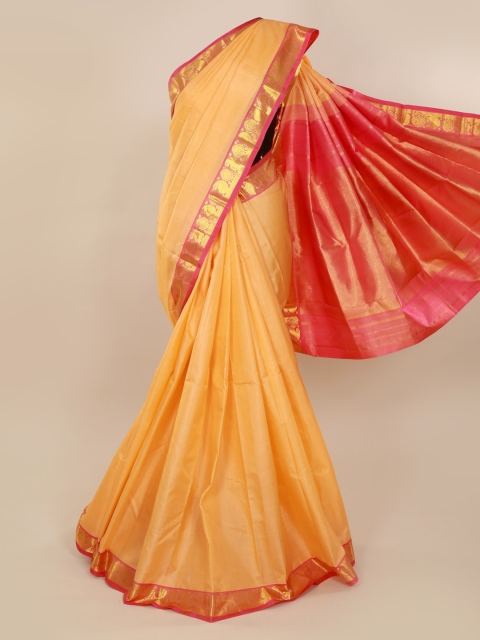 

Pothys Orange Pure Silk Solid Kanjeevaram Saree