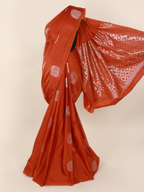 

Pothys Red & Silver-Toned Silk Cotton Woven Design Saree