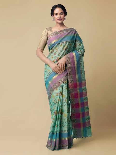 

Unnati Silks Green Pure Cotton Printed Mangalagiri Saree