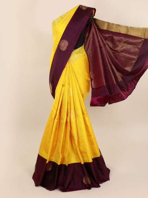 

Pothys Yellow & Purple Pure Silk Woven Design Kanjeevaram Saree