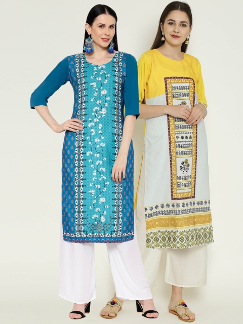 

7Threads Women Multicoloured Printed Straight Kurta Set of 2, Multi