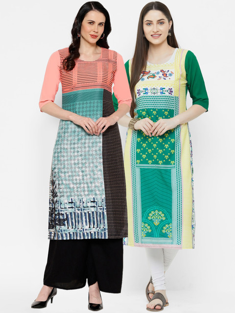 

7Threads Women Multicoloured Printed Straight Kurta Pack of 2, Multi