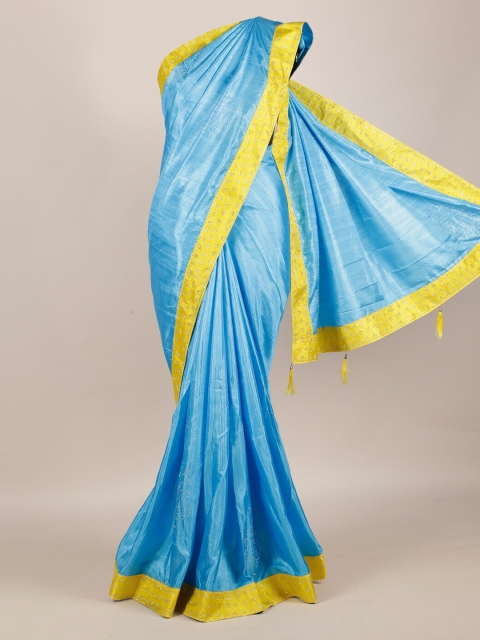 

Pothys Blue & Yellow Jute Silk Embellished Saree