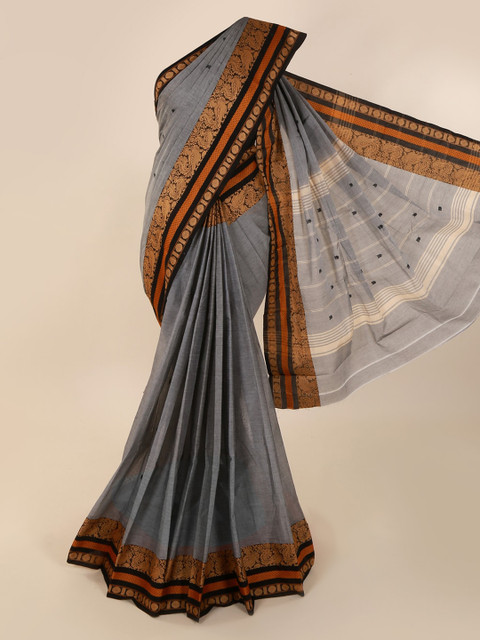 

Pothys Grey & Gold-Toned Pure Cotton Woven Design Saree