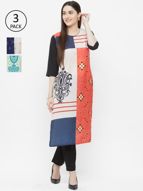 

7Threads Women Multicoloured Set of 3 Printed Panelled Straight Kurta, Multi