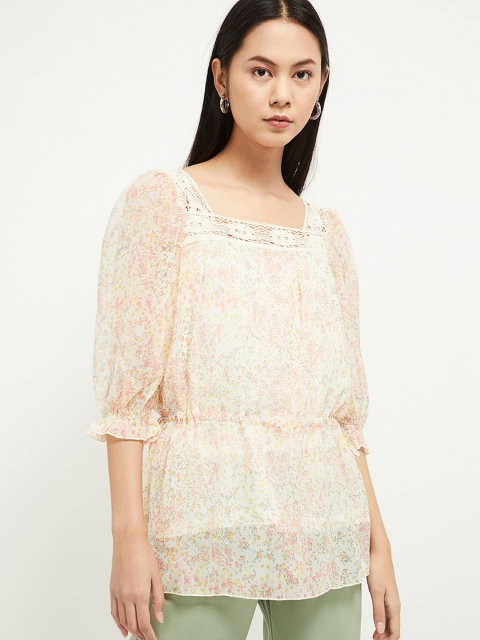 

max Women Cream-Coloured Self Design Top