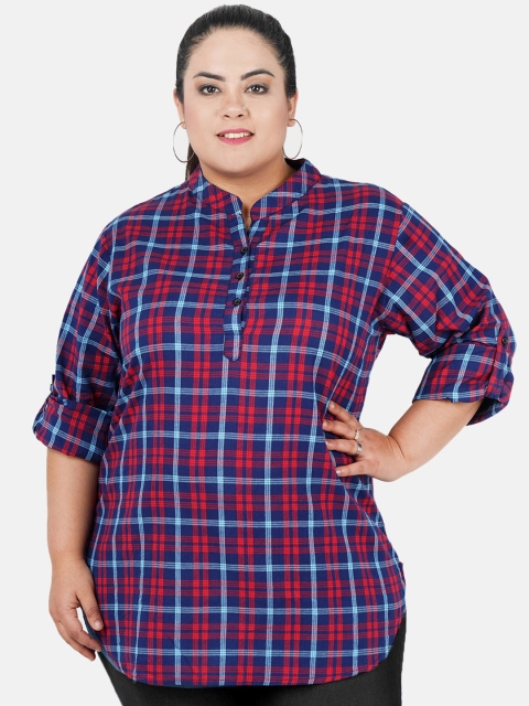

Indietoga Women Red & Blue Checked Plus Size Tunic