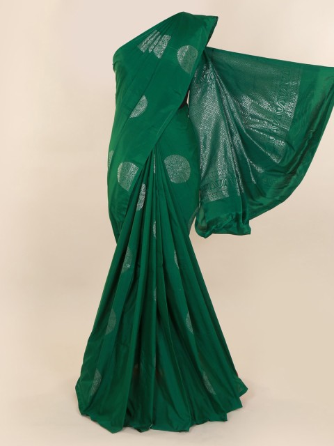 

Pothys Green & Silver-Toned Silk Cotton Woven Design Saree