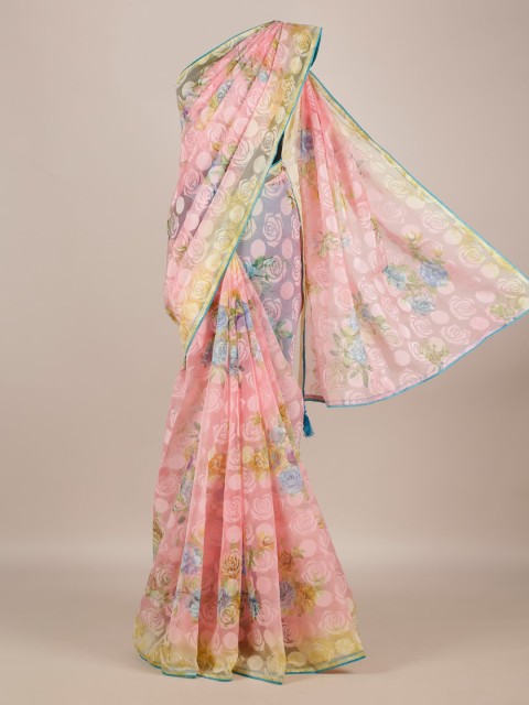 

Pothys Pink Printed Jute Silk Saree