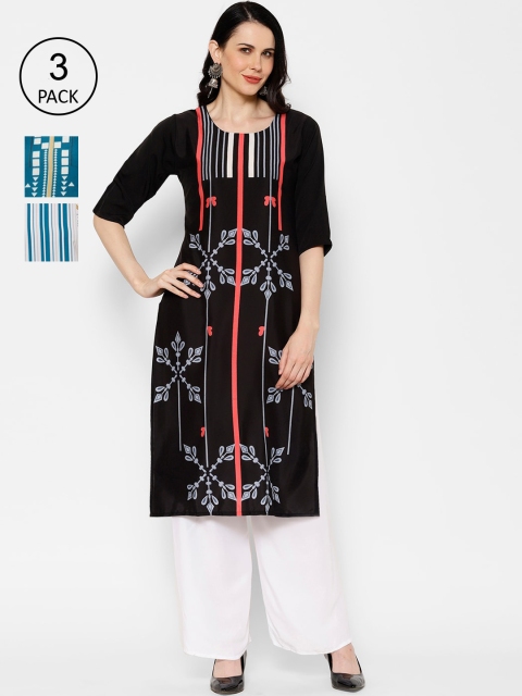 

7Threads Women Multicoloured Printed Straight Kurta Pack Of 3, Multi