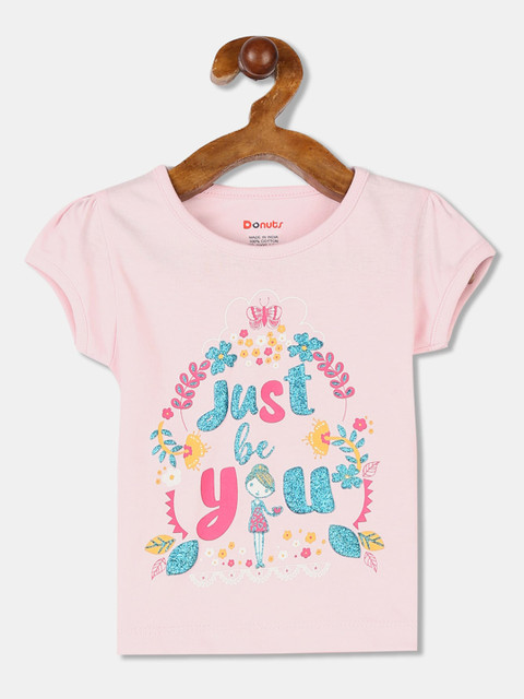 

Donuts Girls Pink Printed Round Neck T-shirt