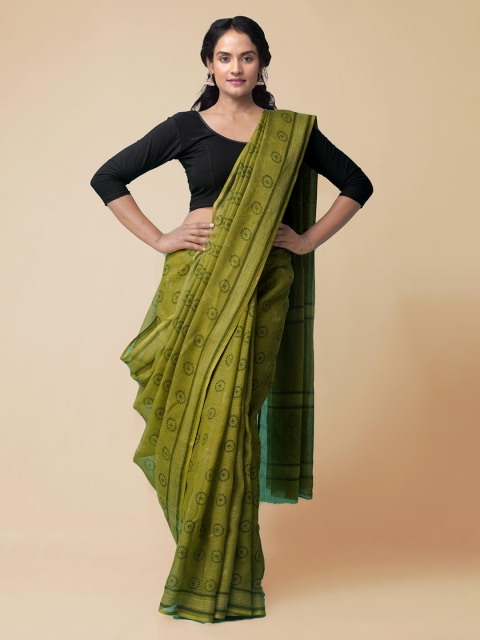 

Unnati Silks Olive Green Pure Cotton Printed Kota Saree