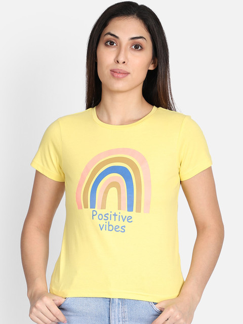 

Yaadleen Women Yellow Printed Round Neck T-shirt