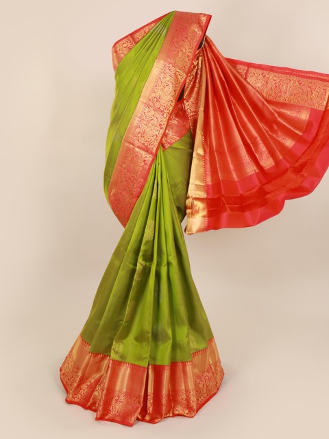 

Pothys Green Pure Silk Solid Kanjeevaram Saree