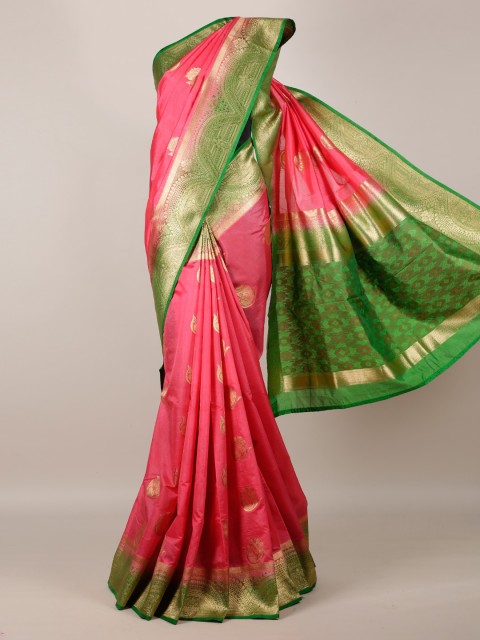 

Pothys Pink & Green Jute Silk Woven Design Saree