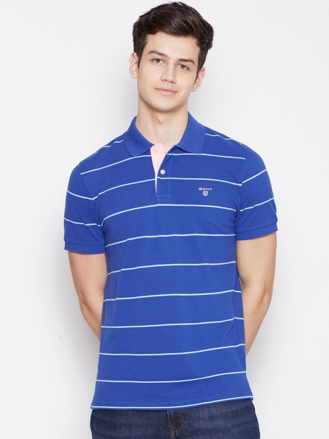 

GANT Men Blue Striped Polo Collar T-shirt