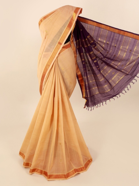 

Pothys Cream-Coloured Solid Pure Cotton Sustainable Saree