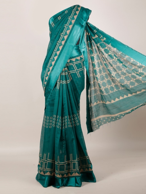 

Pothys Green Printed Jute Silk Saree