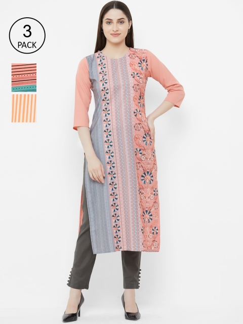 

7Threads Women Multicoloured Printed Straight Kurta Pack Of 3, Multi