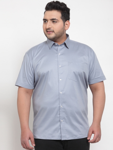 

plusS Men Grey Regular Fit Solid Cotton Casual Shirt