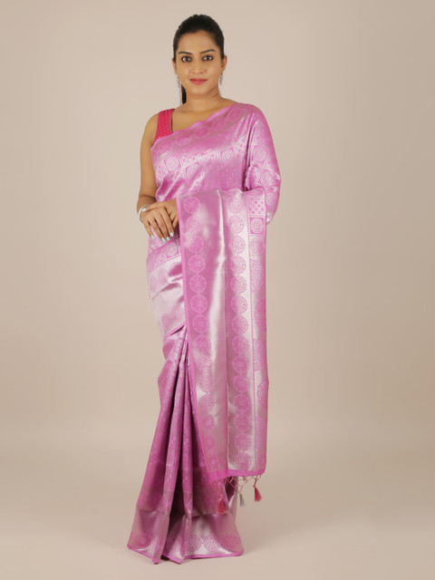 

Pothys Pink & Silver-Toned Art Silk Woven Design Saree