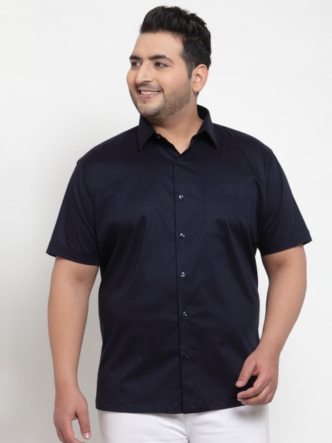 

plusS Men Navy Blue Regular Fit Solid Cotton Casual Shirt