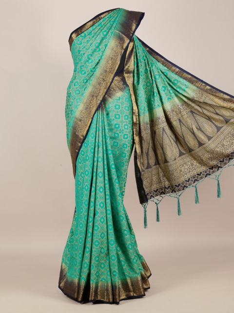 

Pothys Green & Gold-Toned Jute Silk Woven Design Saree