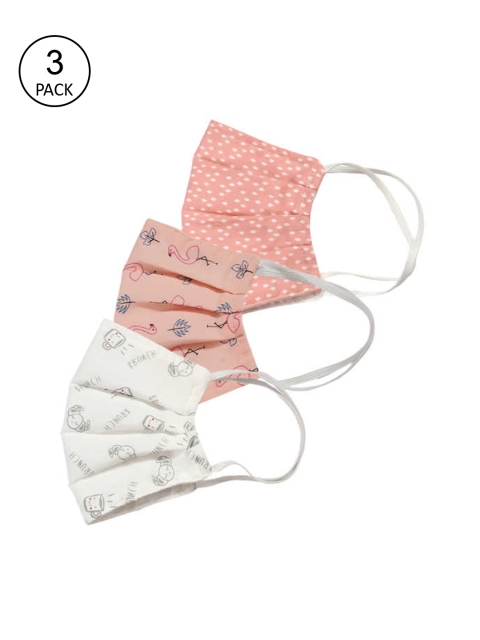 

Bellofox Unisex Pack of 3 Peach Coloured & White Printed 3-Ply Reusable Cloth Masks