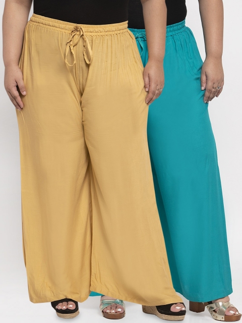 

TAG 7 PLUS Women Pack of 2 Solid Flared Palazzos, Beige