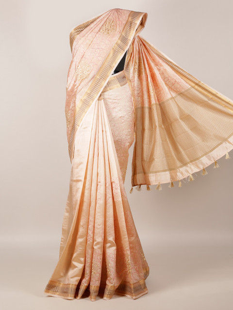 

Pothys Pink Solid Jute Silk Saree
