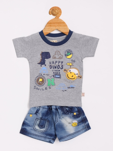 

Olio Kids Boys Grey & Blue Printed T-shirt with Shorts