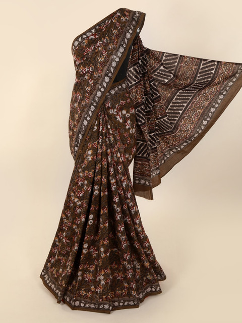 

Pothys Coffee Brown & White Pure Cotton Printed Saree