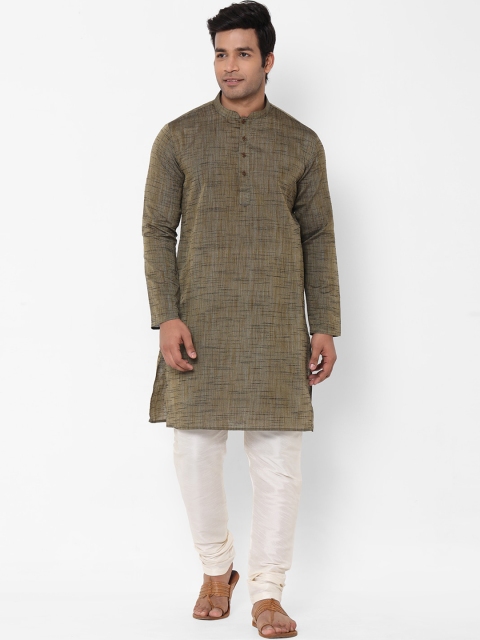

irin Men Brown Self-design Straight Kurta