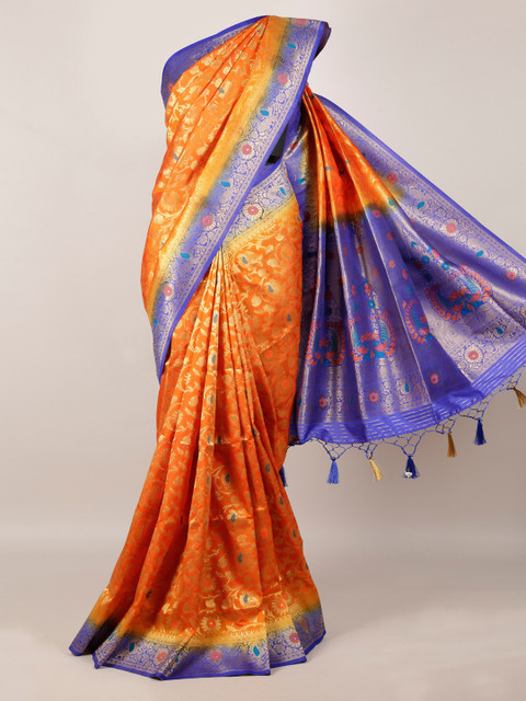 

Pothys Orange & Blue Jute Silk Woven Design Saree