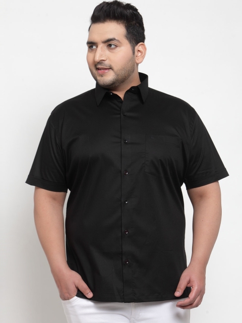

plusS Men Black Regular Fit Solid Casual Shirt
