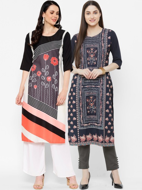 

7Threads Women Multicoloured Printed Straight Kurta Pack Of 2, Multi