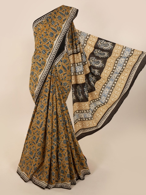 

Pothys Mustard Brown & Blue Pure Cotton Printed Saree
