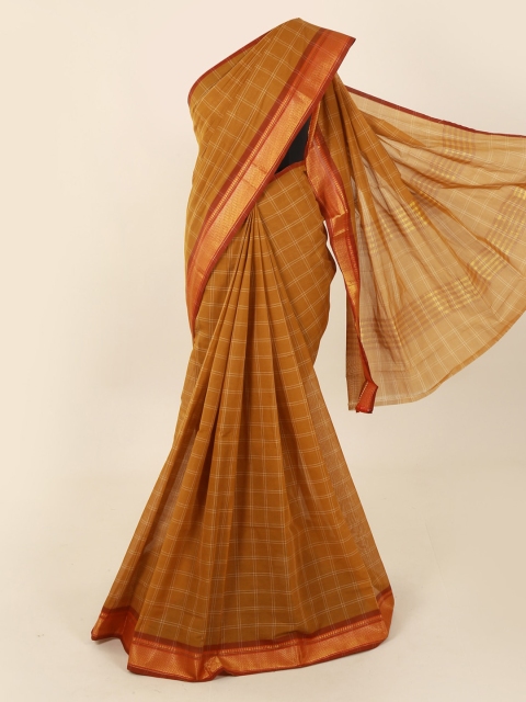 

Pothys Mustard Brown Checked Pure Cotton Saree