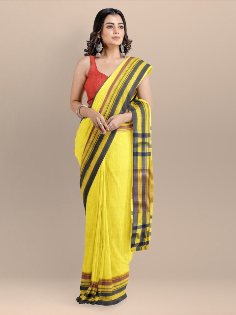 

BharatSthali Yellow Pure Cotton Solid Maheshwari Saree