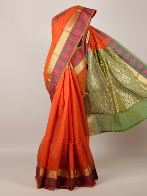 

Pothys Orange & Green Silk Cotton Solid Saree