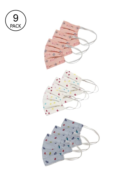 

Bellofox Unisex Pack Of 9 Printed 3-Ply Reusable Protective Cloth Masks, Pink