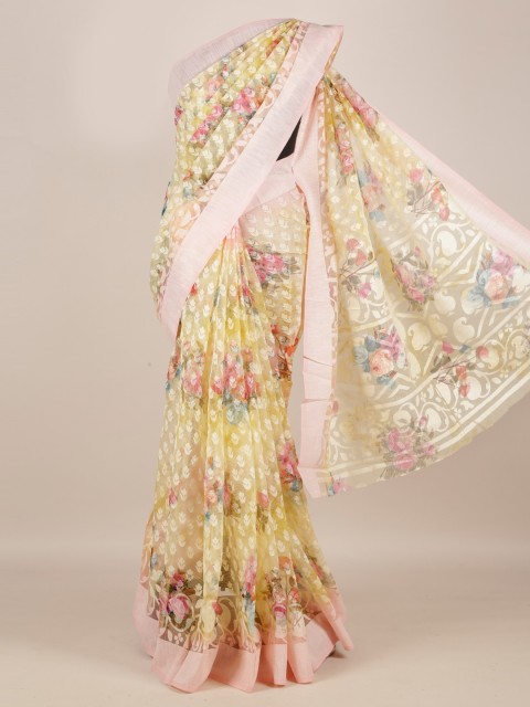 

Pothys Yellow & Pink Jute Silk Woven Design Saree