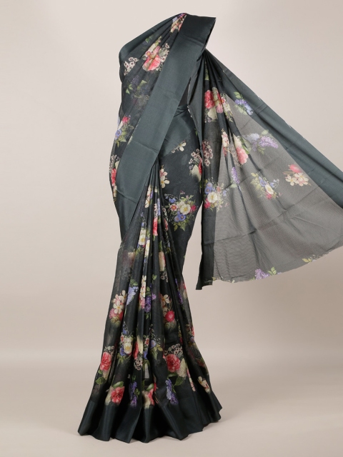 

Pothys Green Floral Printed Jute Silk Saree