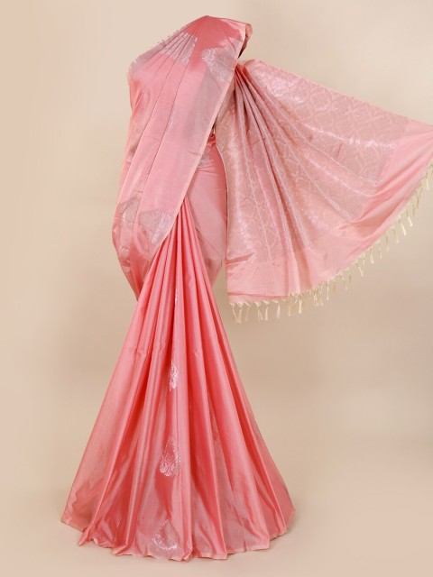 

Pothys Pink & Silver-Toned Silk Cotton Woven Design Saree