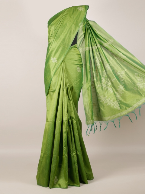 

Pothys Green Solid Jute Silk Saree
